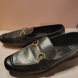 a new day Women's Black Moccasins with Gold Detail